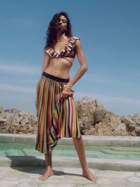 Zimmermann Alight Lurex Knit Wrap Bikini & Midi Skirt Set Size 0 Like New